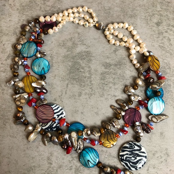 Colorful multi strand freshwater pearl necklace - Picture 6 of 6